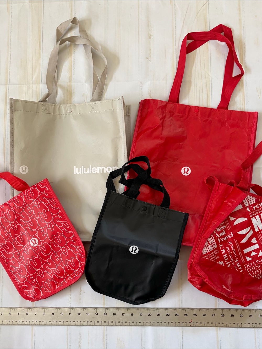 lululemon athletica Black, Red, Gray Reusable Tote Set